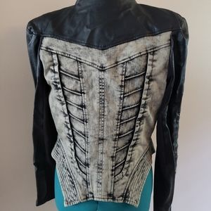 Distressed, faux leather moto jacket